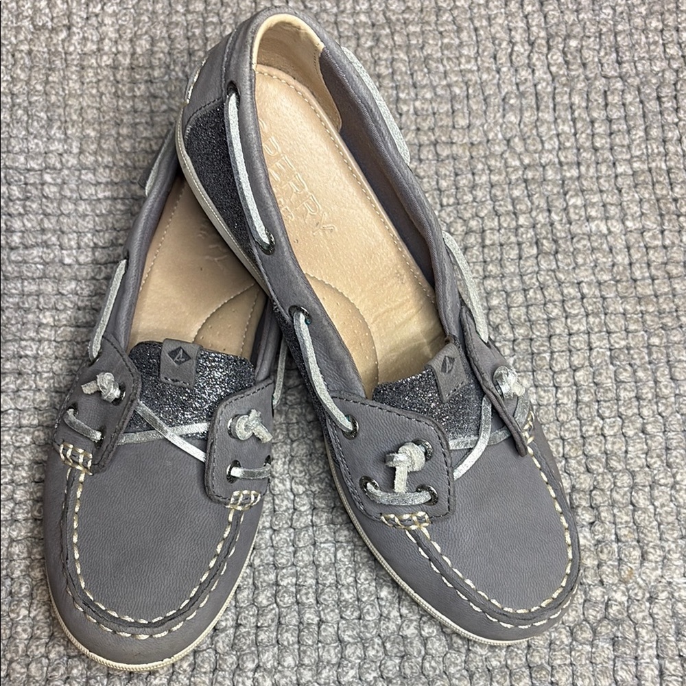 Sperry Gray Silver Moccasin Flats